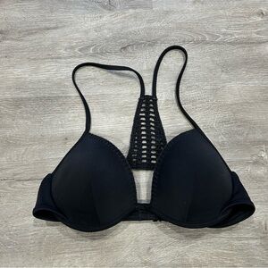 Victoria's Secret Black Triangle Crochet Halter Push Up Bikini Top Women’s 32C
